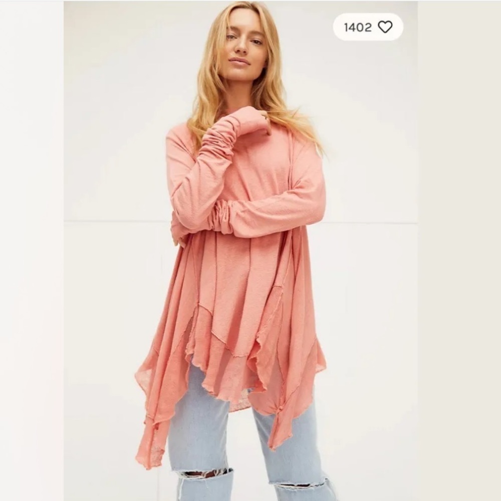 We The Free Oversized Boho Starlight Tunic Tee Handkerchief Hem  Orange Size S